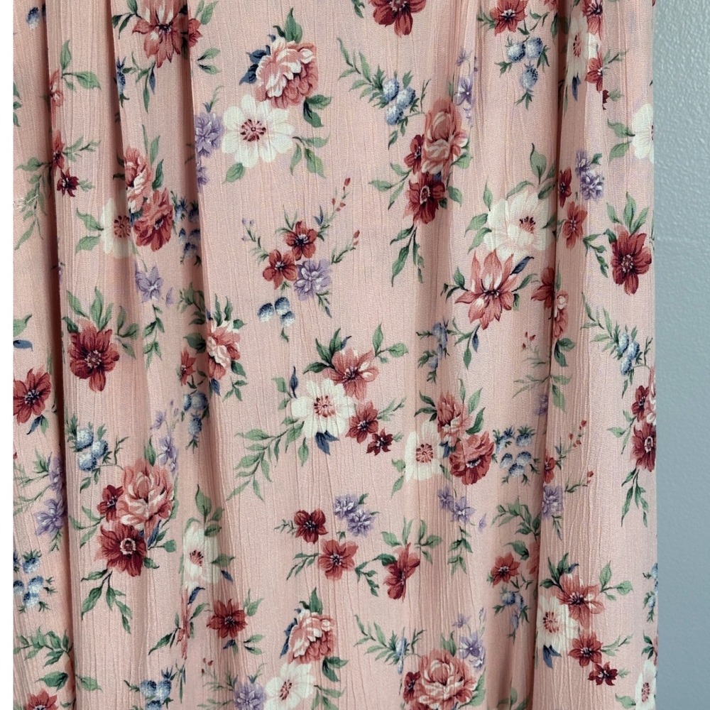 Vintage Jaclyn Smith Pink Floral Rayon Skirt Women's L Cottagecore Midi 90s - Picture 3 of 5